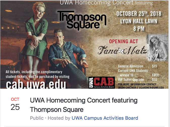 UWA Homecoming Concert Featuring Thompson Square