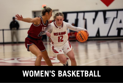 Click here to donate to the UWA Women's Basketball team. Image of basketball player dribbling a basketball